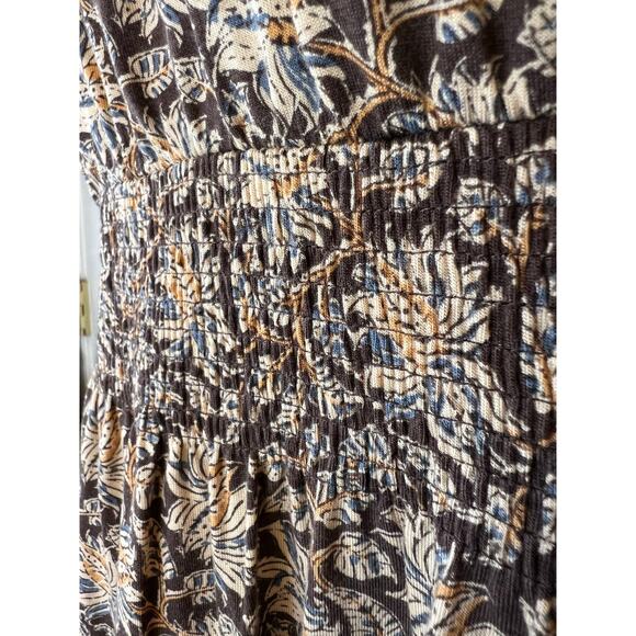GARNET HILL Easy Smocked Maxi Dress Floral Print in Brown and Blue Women's Large - Picture 13 of 14